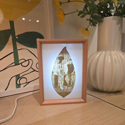 Custom Photo Real Leaf Engraving + 3-Color LED Frame + Personalized Video Keepsake
