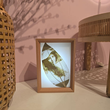 Custom Photo Real Leaf Engraving + 3-Color LED Frame + Personalized Video Keepsake