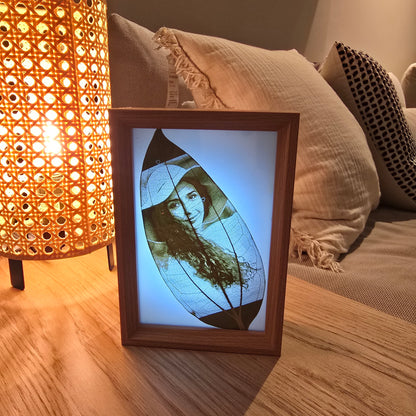 Custom Photo Real Leaf Engraving + 3-Color LED Frame + Personalized Video Keepsake