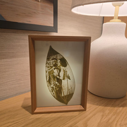 Custom Photo Real Leaf Engraving + 3-Color LED Frame + Personalized Video Keepsake