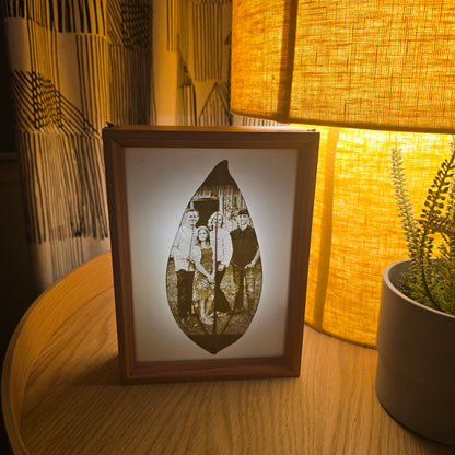 Custom Photo Real Leaf Engraving + 3-Color LED Frame + Personalized Video Keepsake